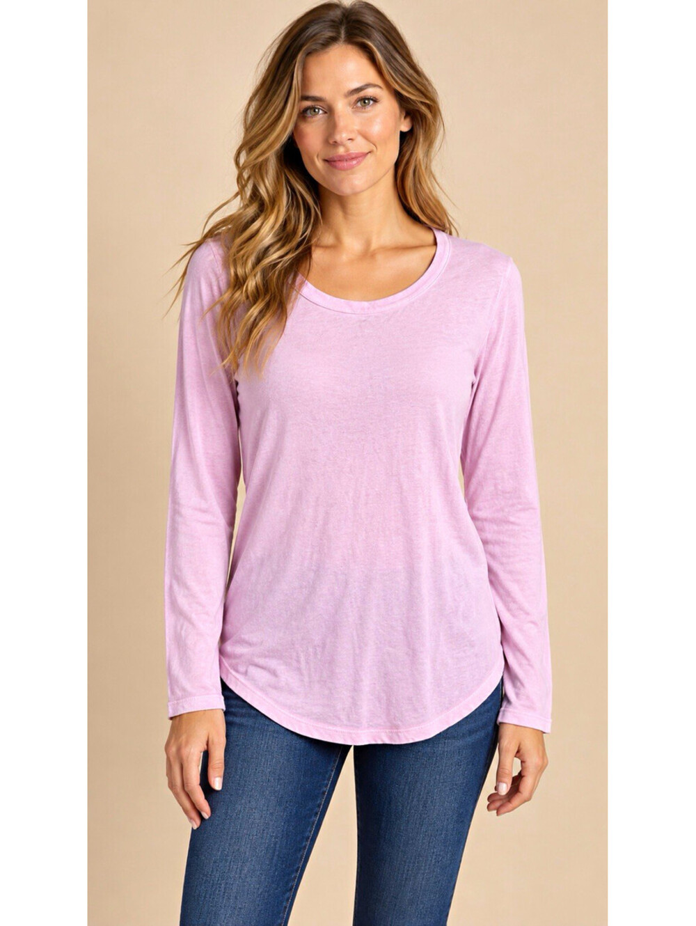 Chaser Women’s M Pink Solid Scoop Neck Long Sleeve Knit T-Shirt CW7911